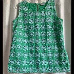 Boden Katie green white eyelet top